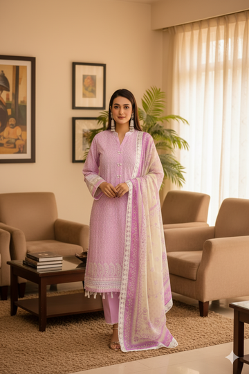 Saadia Ahmed LWSU-25CK302 ChikanKari Lilac