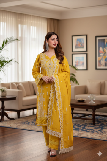Saadia Ahmed LWSU-25CK306 ChikanKari Mustard
