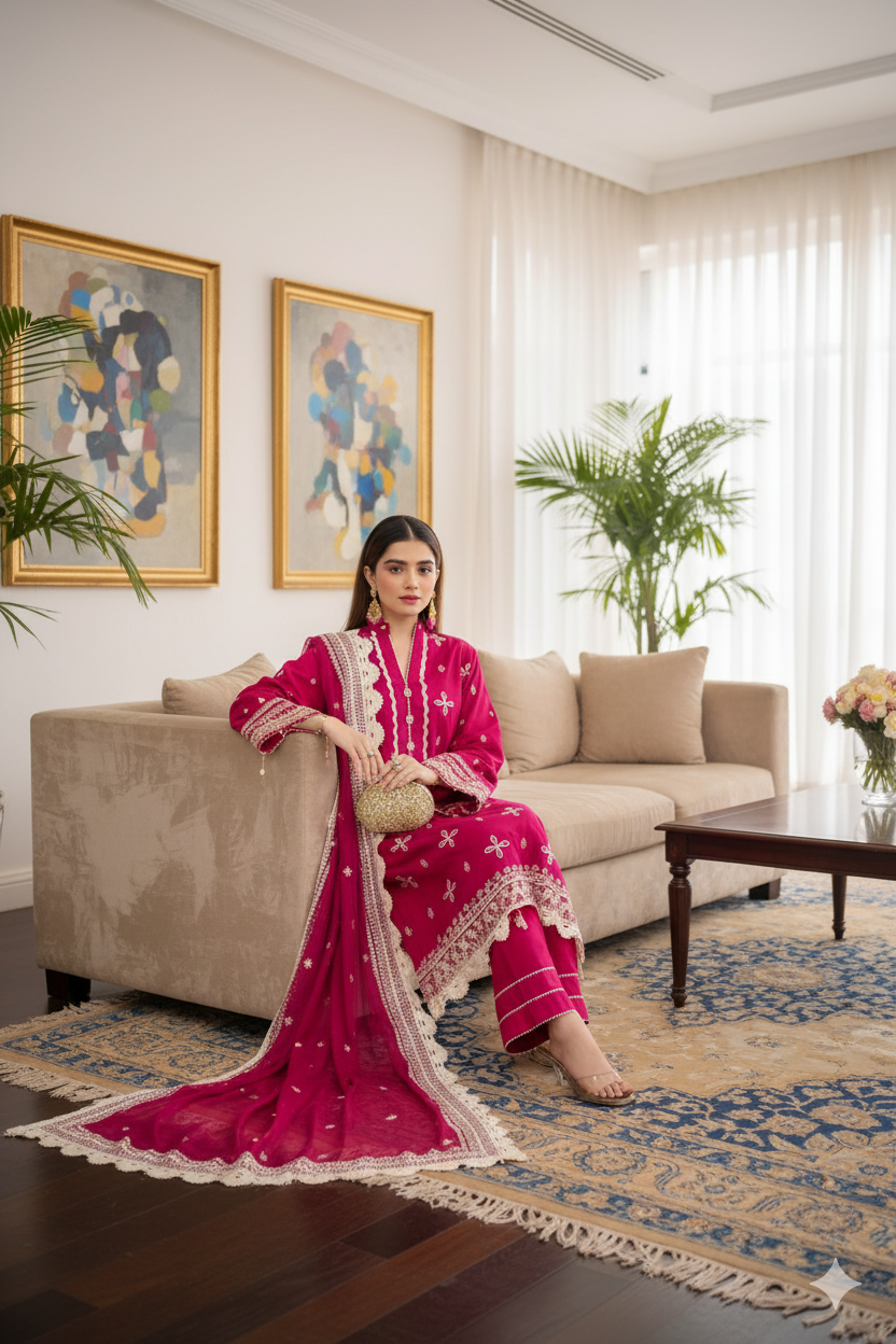 Saadia Ahmed LWSU-25FE301 Embroidered Cotton Silk