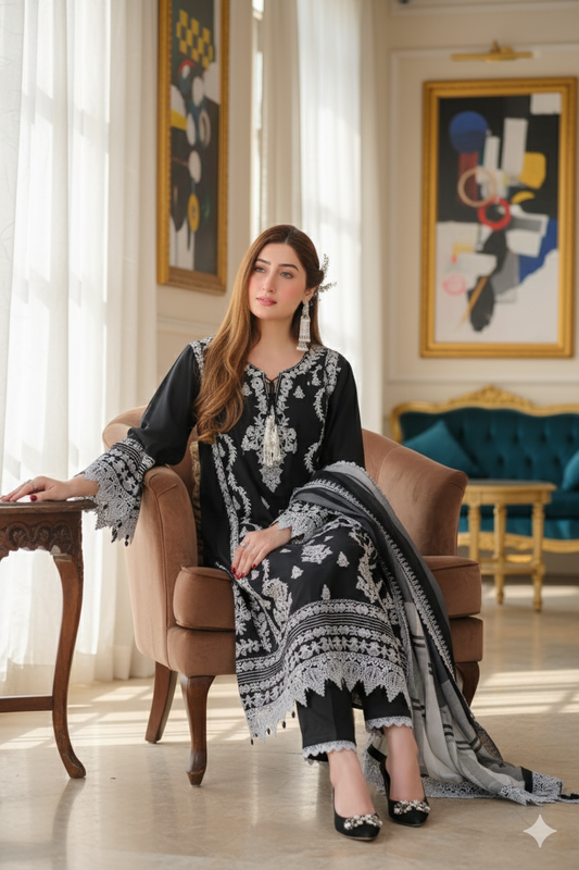 Saadia Ahmed LWSU-25FE303 Embroidered Cotton Silk