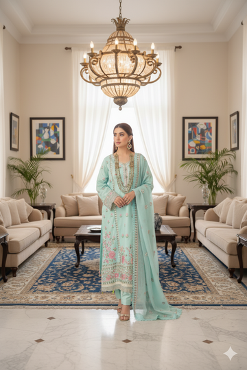 Saadia Ahmed LWSU-25FE304 Embroidered Cotton Net