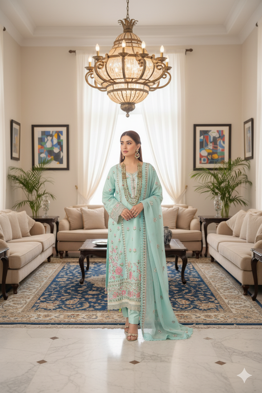 Saadia Ahmed LWSU-25FE304 Embroidered Cotton Net