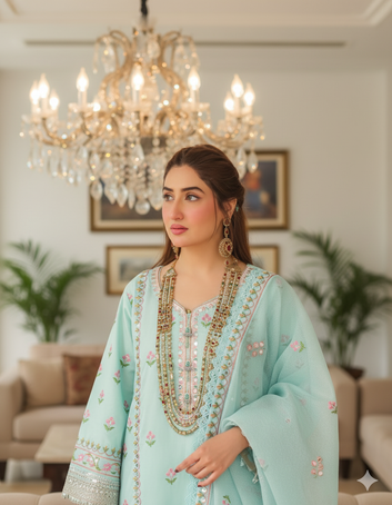 Saadia Ahmed LWSU-25FE304 Embroidered Cotton Net