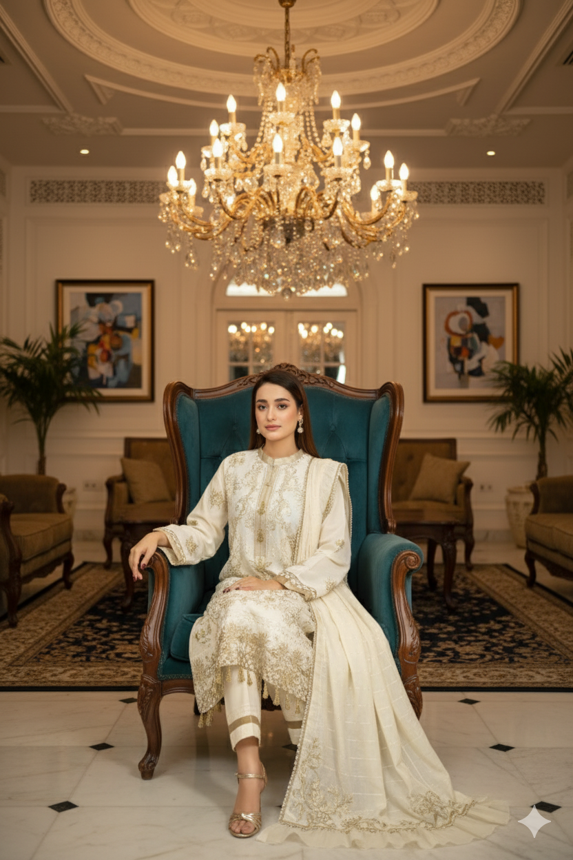 Saadia Ahmed LWSU-25FE302 Embroidered Banarsi Cotton