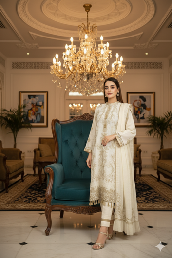 Saadia Ahmed LWSU-25FE302 Embroidered Banarsi Cotton
