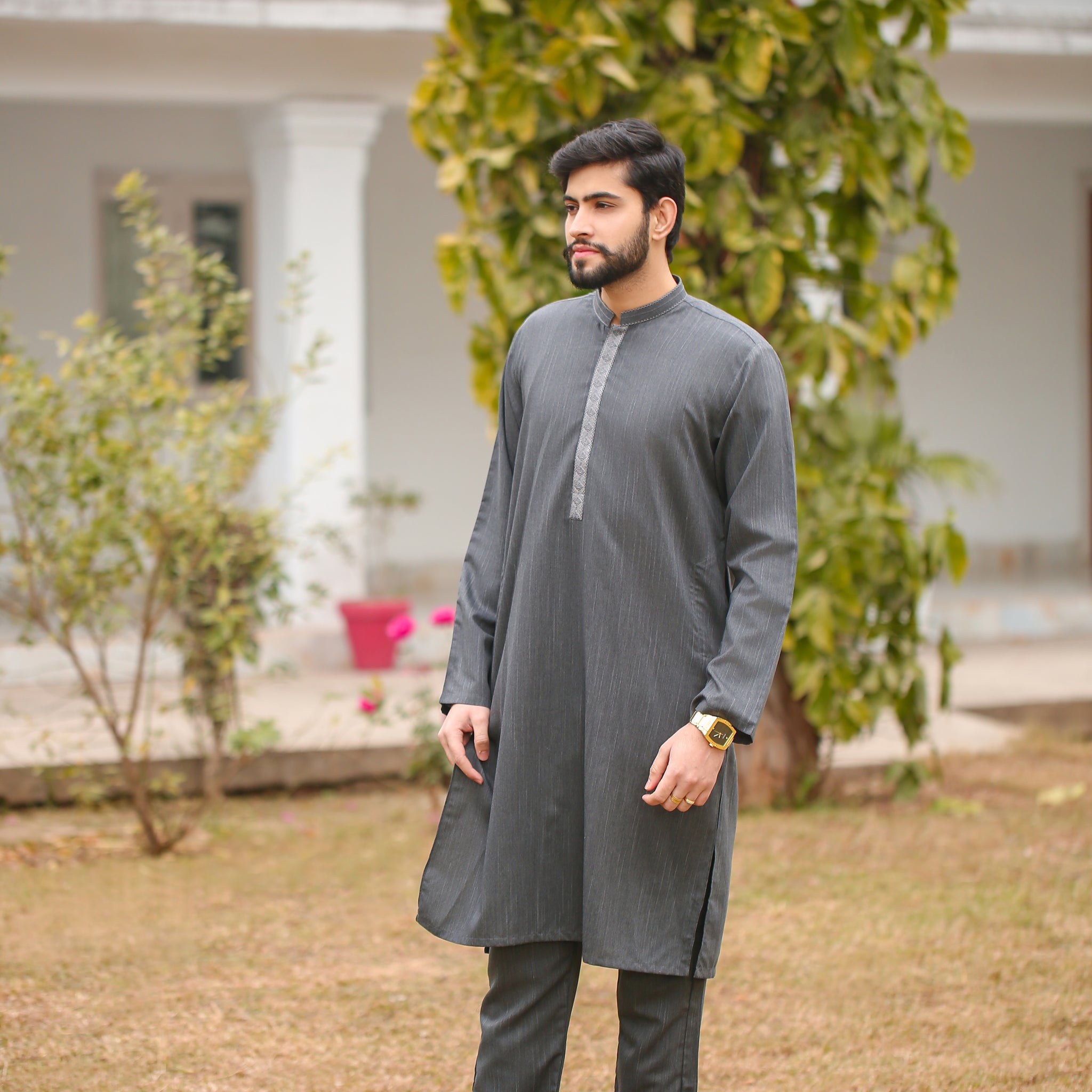 SKF25-009 Gray Slab Kameez Trouser - lamorado