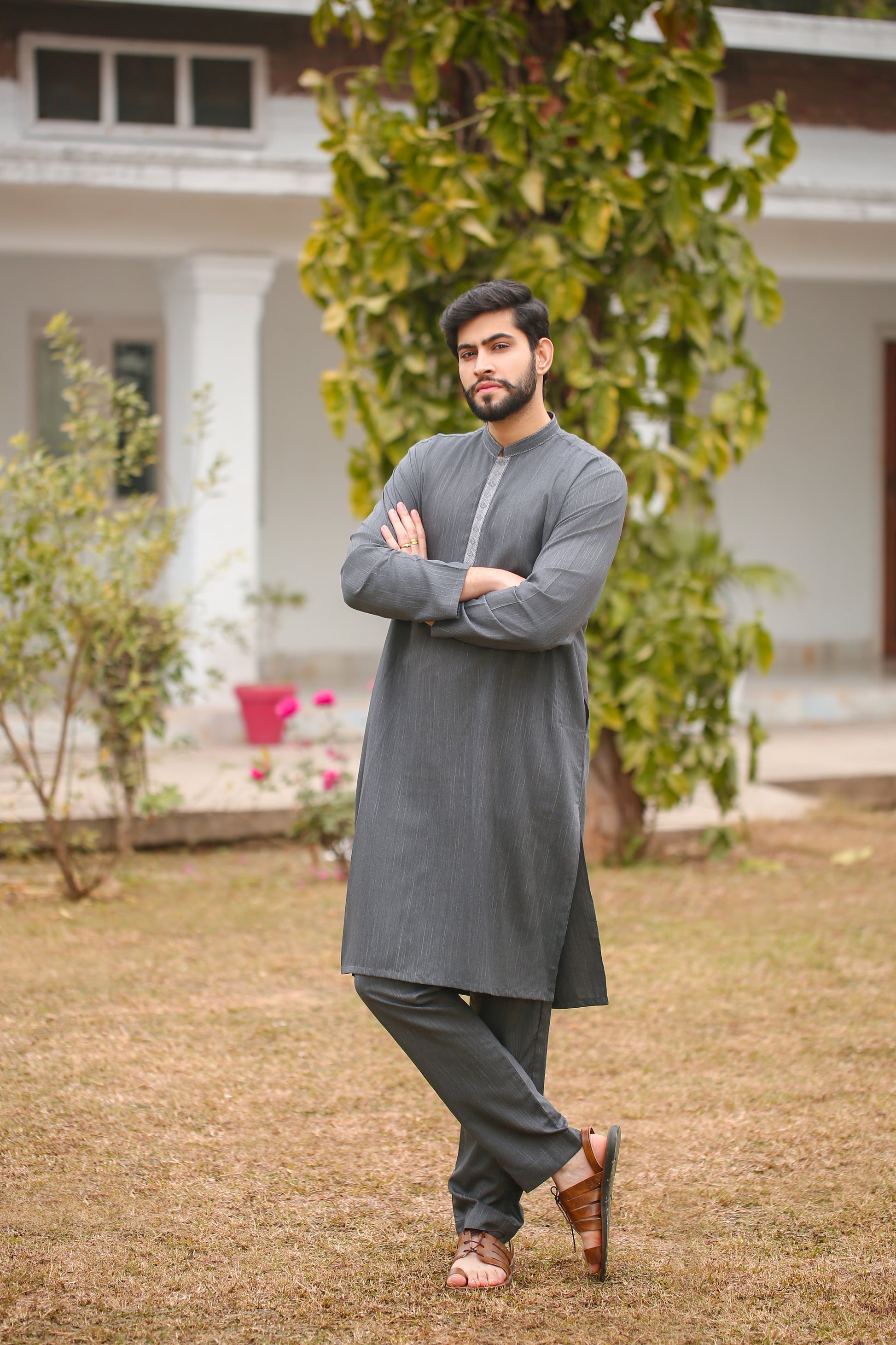 SKF25-009 Gray Slab Kameez Trouser - lamorado