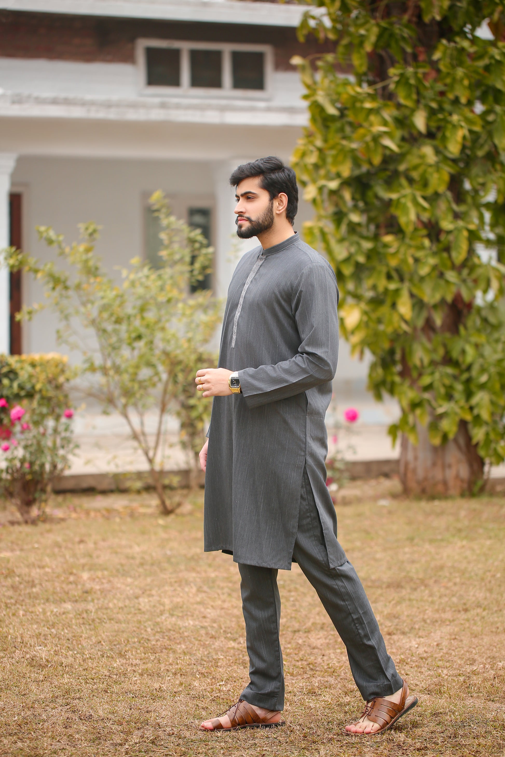 SKF25-009 Gray Slab Kameez Trouser - lamorado