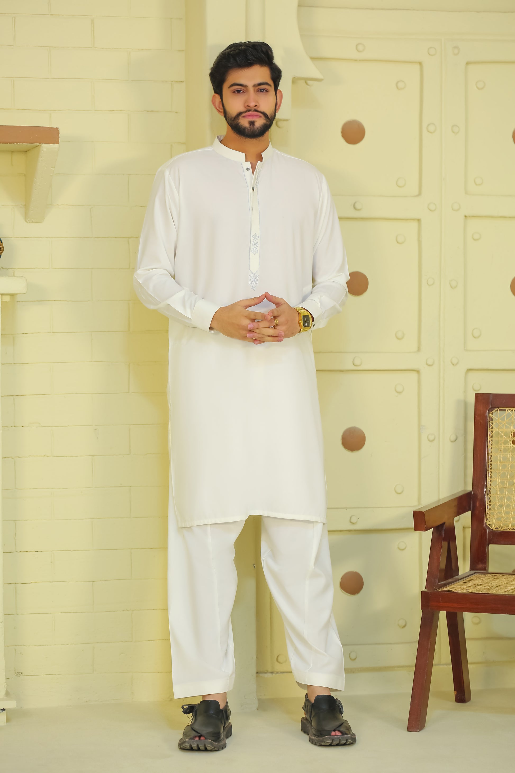 SKF25-002 White Kameez Shalwar - lamorado