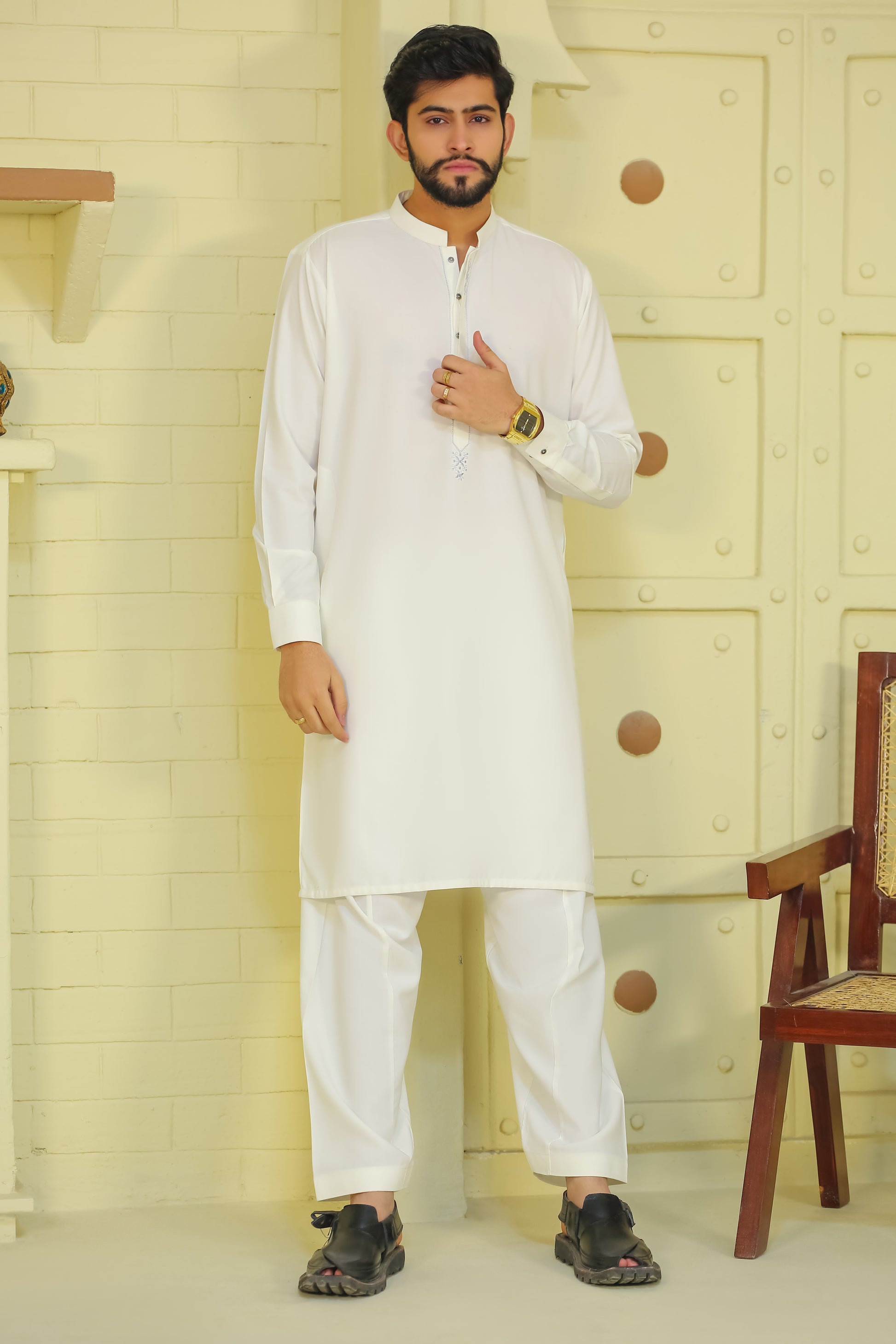 SKF25-002 White Kameez Shalwar - lamorado