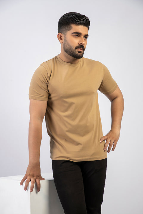 Latest Khaki Round Neck Plan t-shirt (Premium) Pakistan