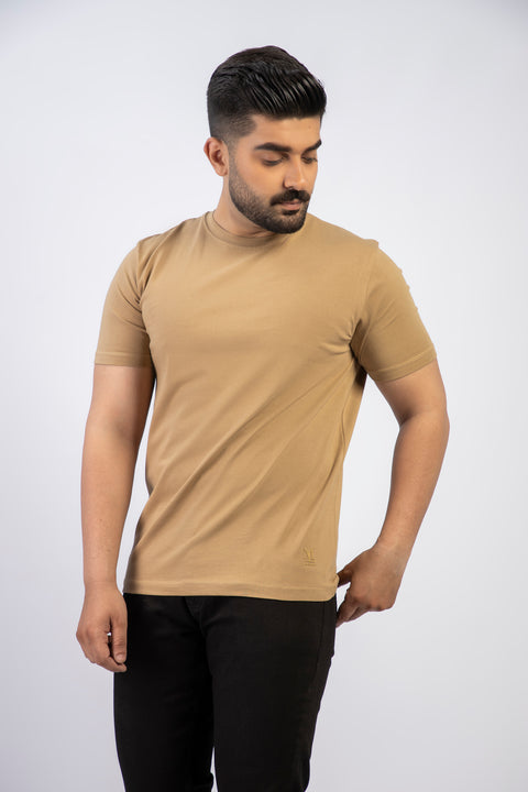 Latest Khaki Round Neck Plan t-shirt (Premium) Pakistan