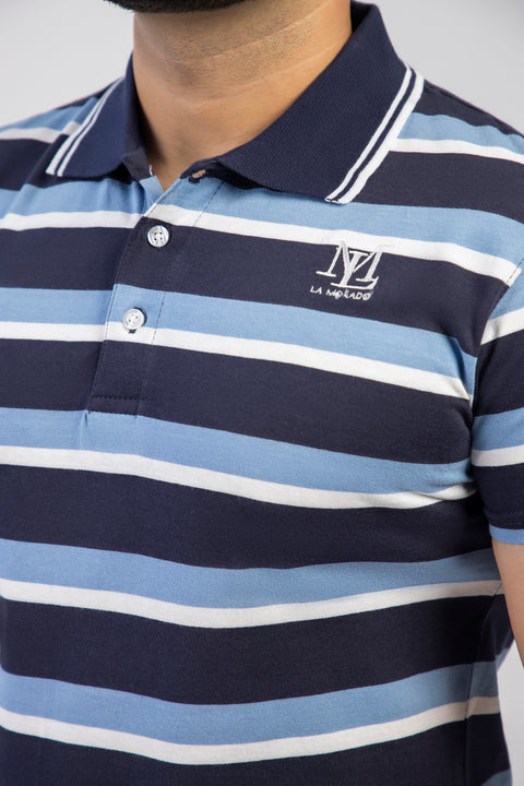 Latest Navy Blue & Light Blue Stripe Polo Shirt Pakistan