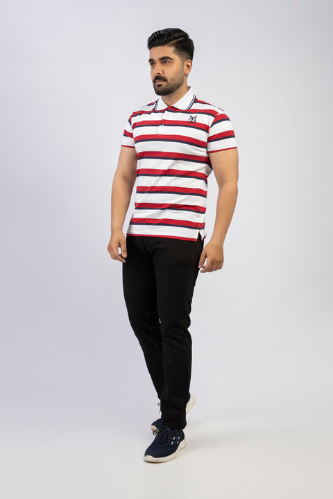 Latest Red & White Stripe Basic Polo Shirt Pakistan