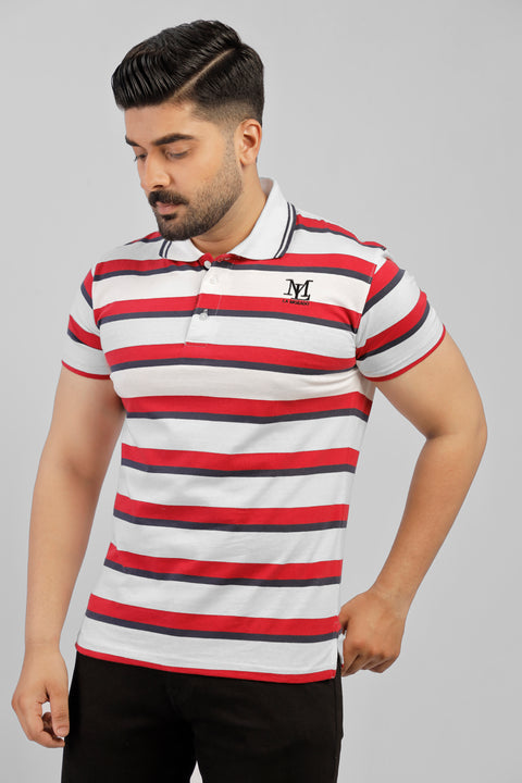 Latest Red & White Stripe Basic Polo Shirt Pakistan