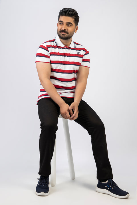 Latest Red & White Stripe Basic Polo Shirt Pakistan