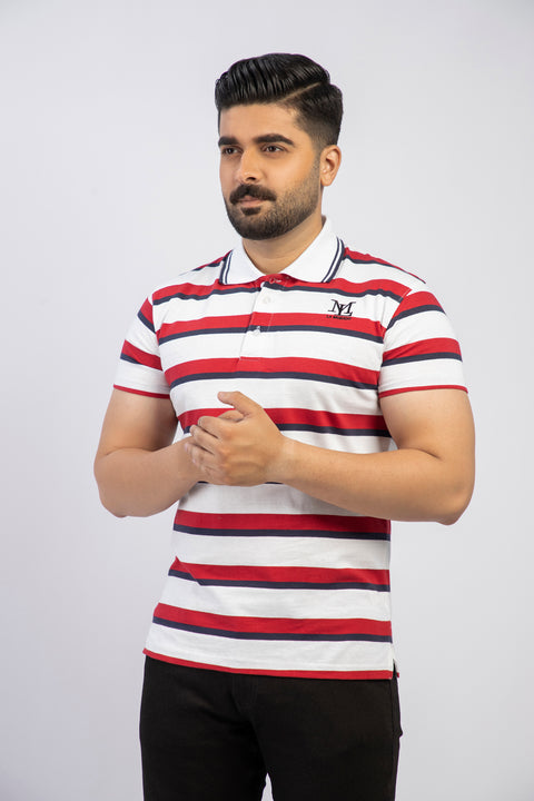 Latest Red & White Stripe Basic Polo Shirt Pakistan