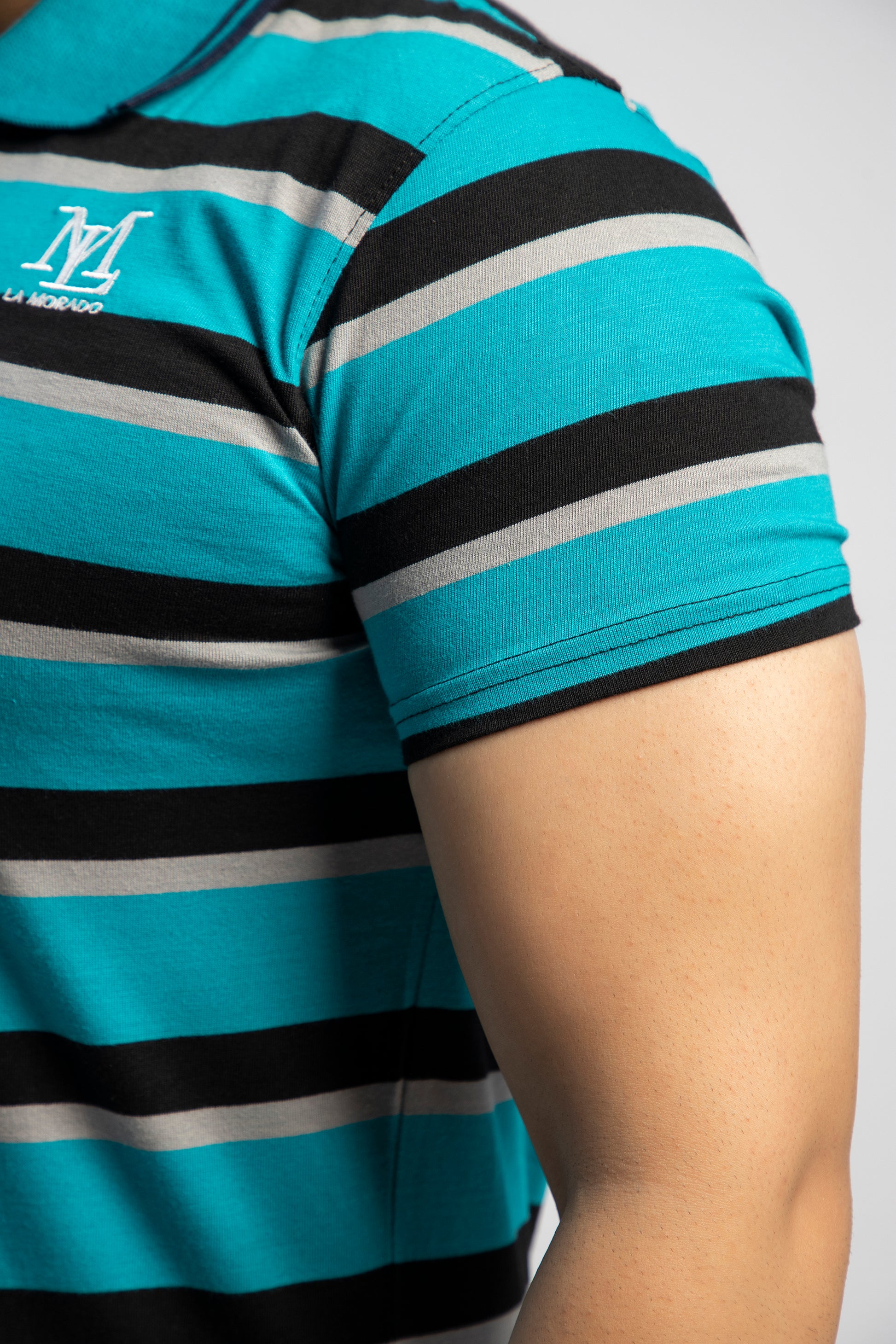 Latest Sea Blue & Black Stripe Basic Polo Shirt Pakistan