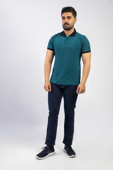 Latest Teal Yarn Dyed Polo Shirt Pakistan