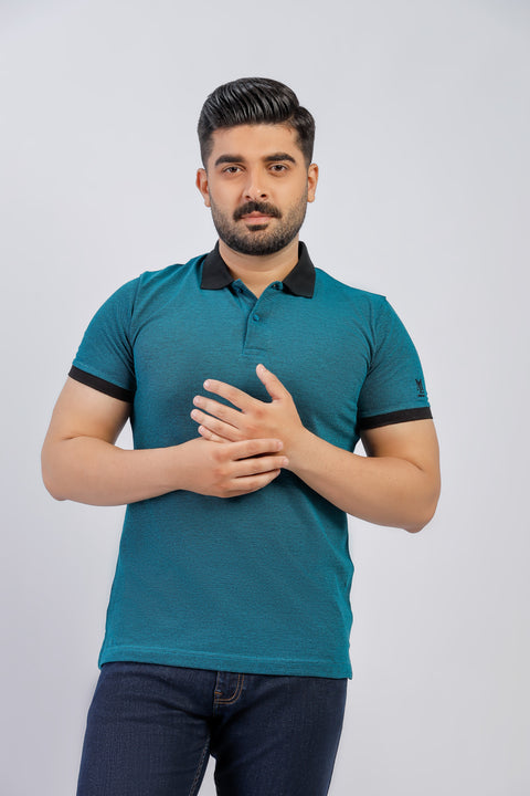 Latest Teal Yarn Dyed Polo Shirt Pakistan