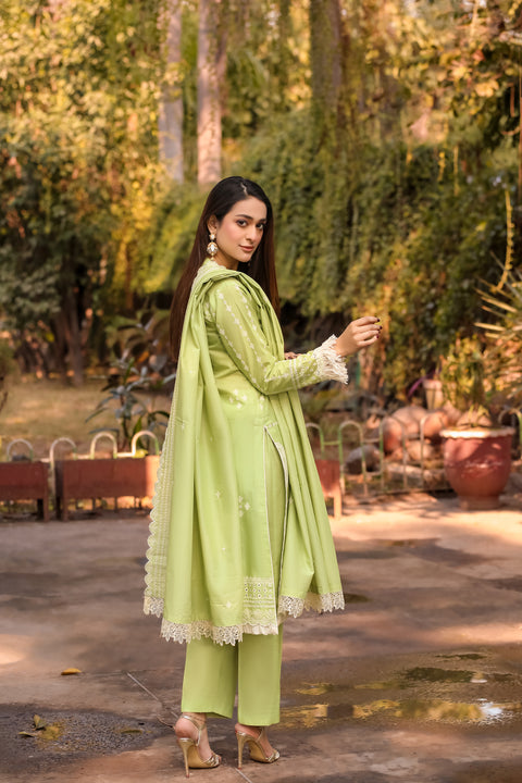 Saadia Ahmed LWSU-25CK301 ChikanKari Lime Green Outfit with Elegant Embroidery and Matching Trouser