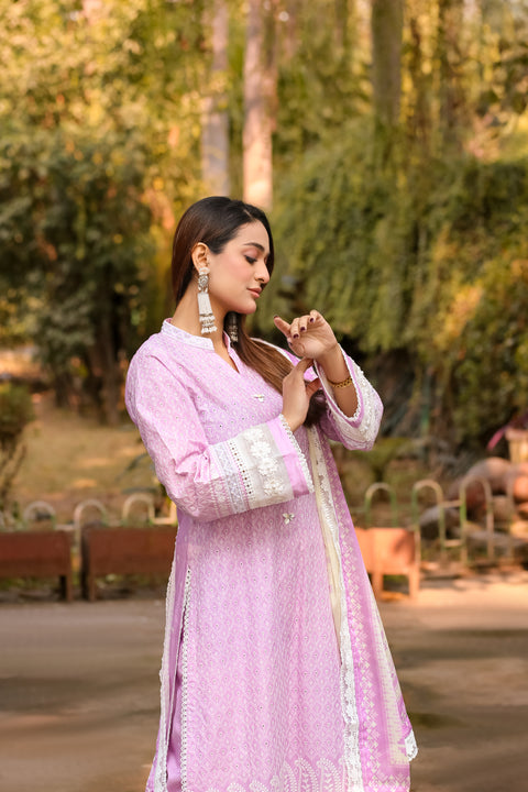 Saadia Ahmed LWSU-25CK302 ChikanKari Lilac Dress with Intricate Hand Embroidery and Elegant Design