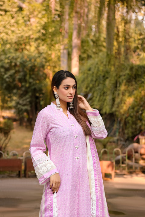 Saadia Ahmed LWSU-25CK302 ChikanKari Lilac Dress with Intricate Embroidery and Elegant Design