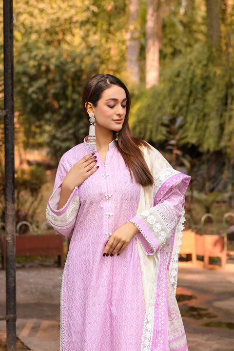 Saadia Ahmed LWSU-25CK302 ChikanKari Lilac Dress with Embroidered Detailing and Elegant Design