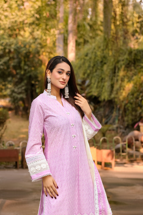 Saadia Ahmed LWSU-25CK302 ChikanKari Lilac Kurta with Elegant Embroidery and Stylish Design