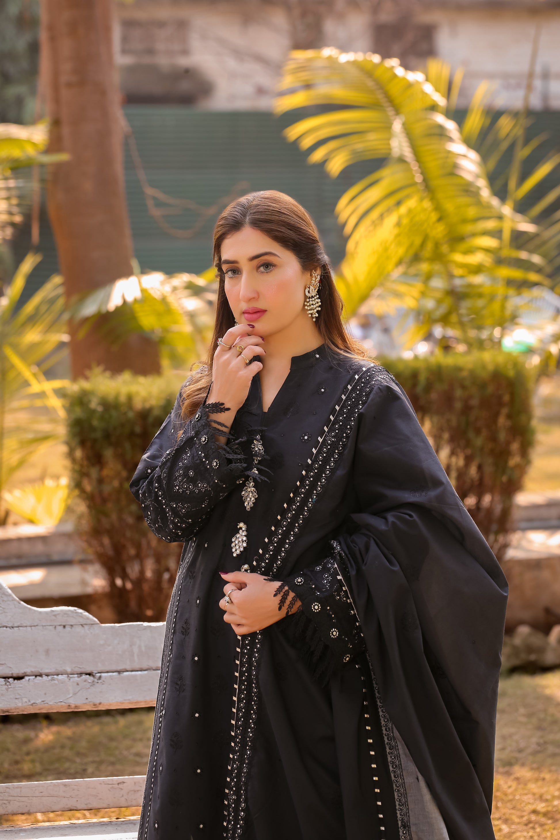 Elegant Saadia Ahmed LWSU-25CK304 ChikanKari Black Dress with Intricate Embroidery and Stylish Sleeves