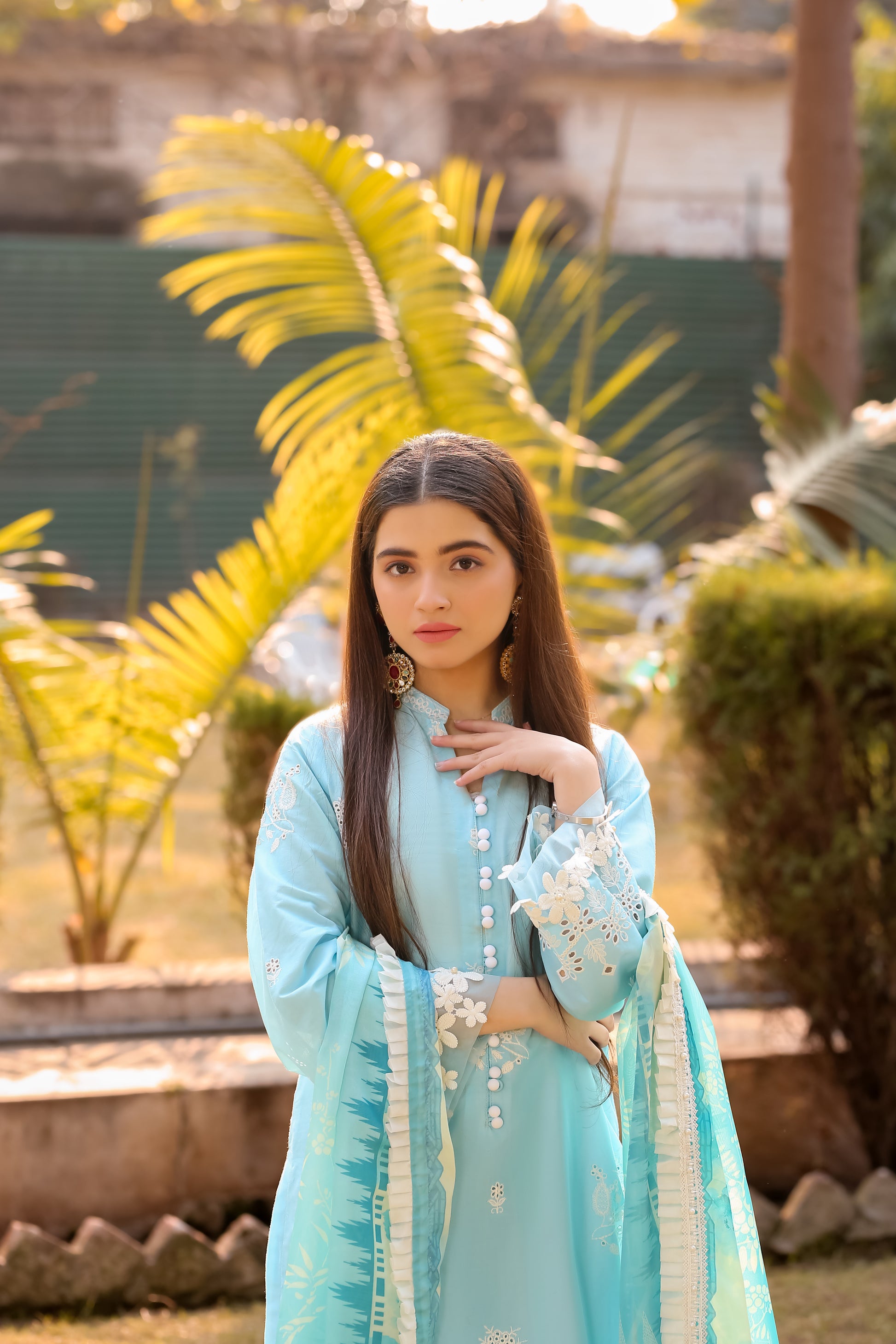Saadia Ahmed LWSU-25CK305 ChikanKari Blue outfit with intricate embroidery and elegant design