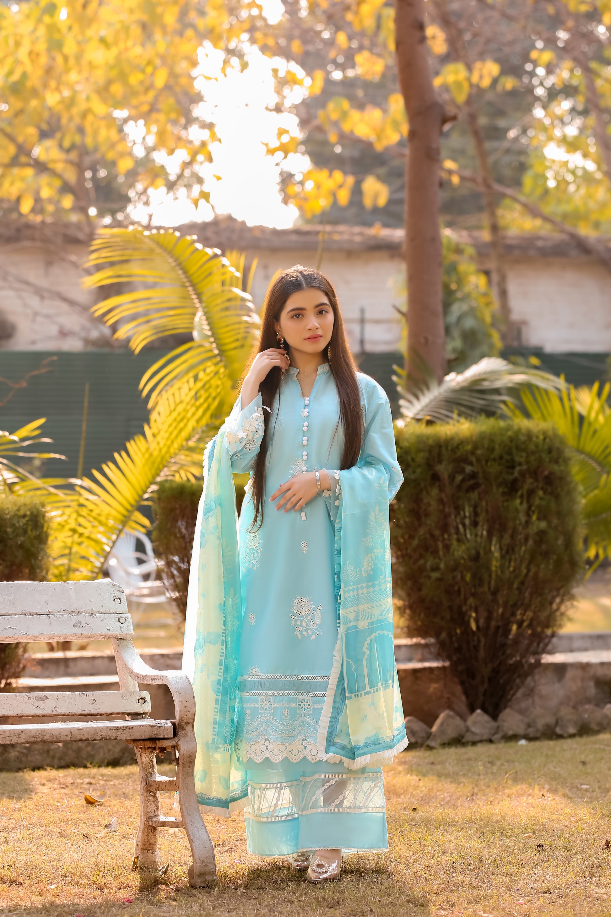 Saadia Ahmed LWSU-25CK305 ChikanKari Blue Dress with Embroidered Details Perfect for Formal Occasions