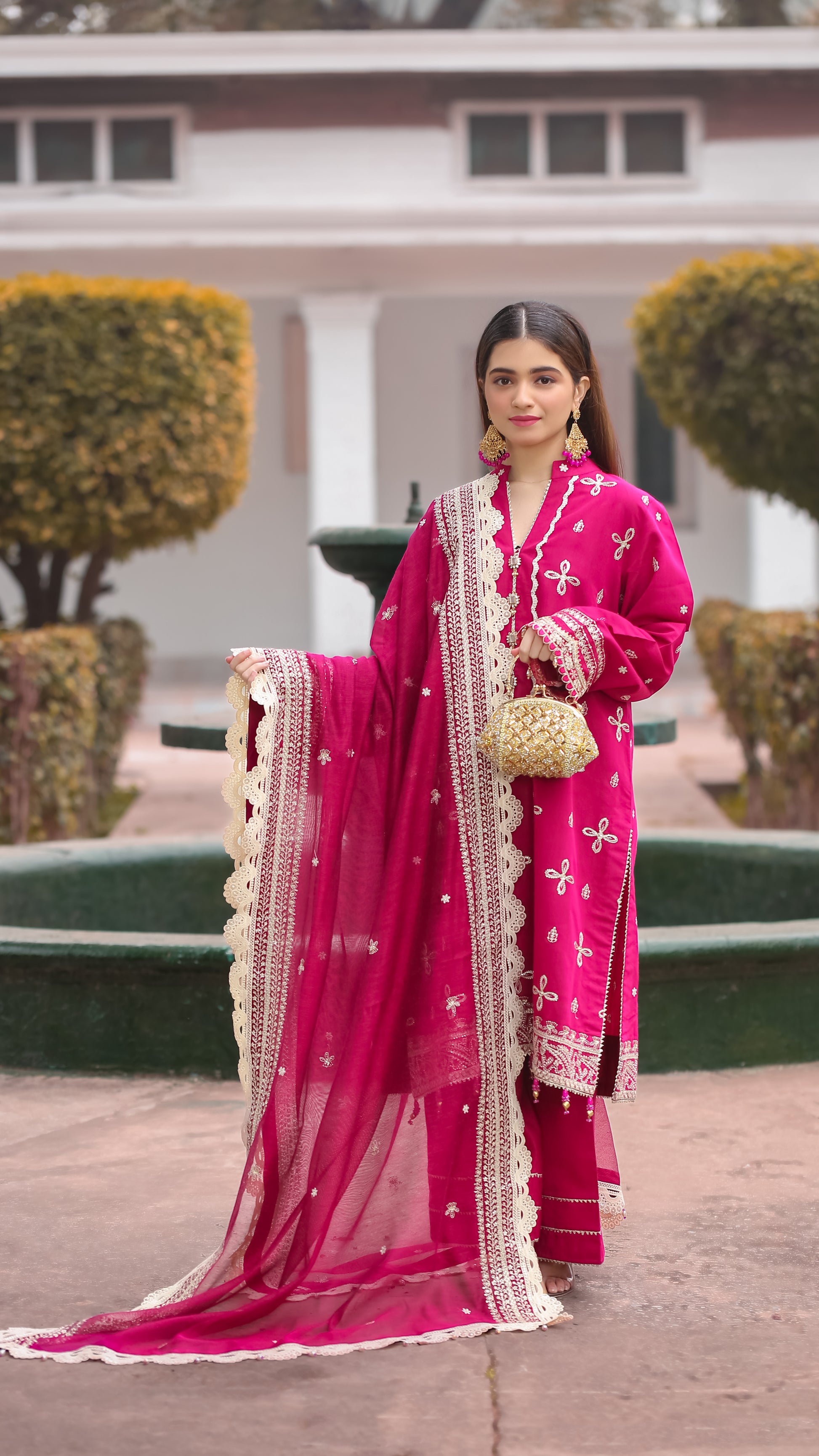 Saadia Ahmed LWSU-25FE301 Embroidered Cotton Silk Festive Outfit in Magenta with Intricate Details