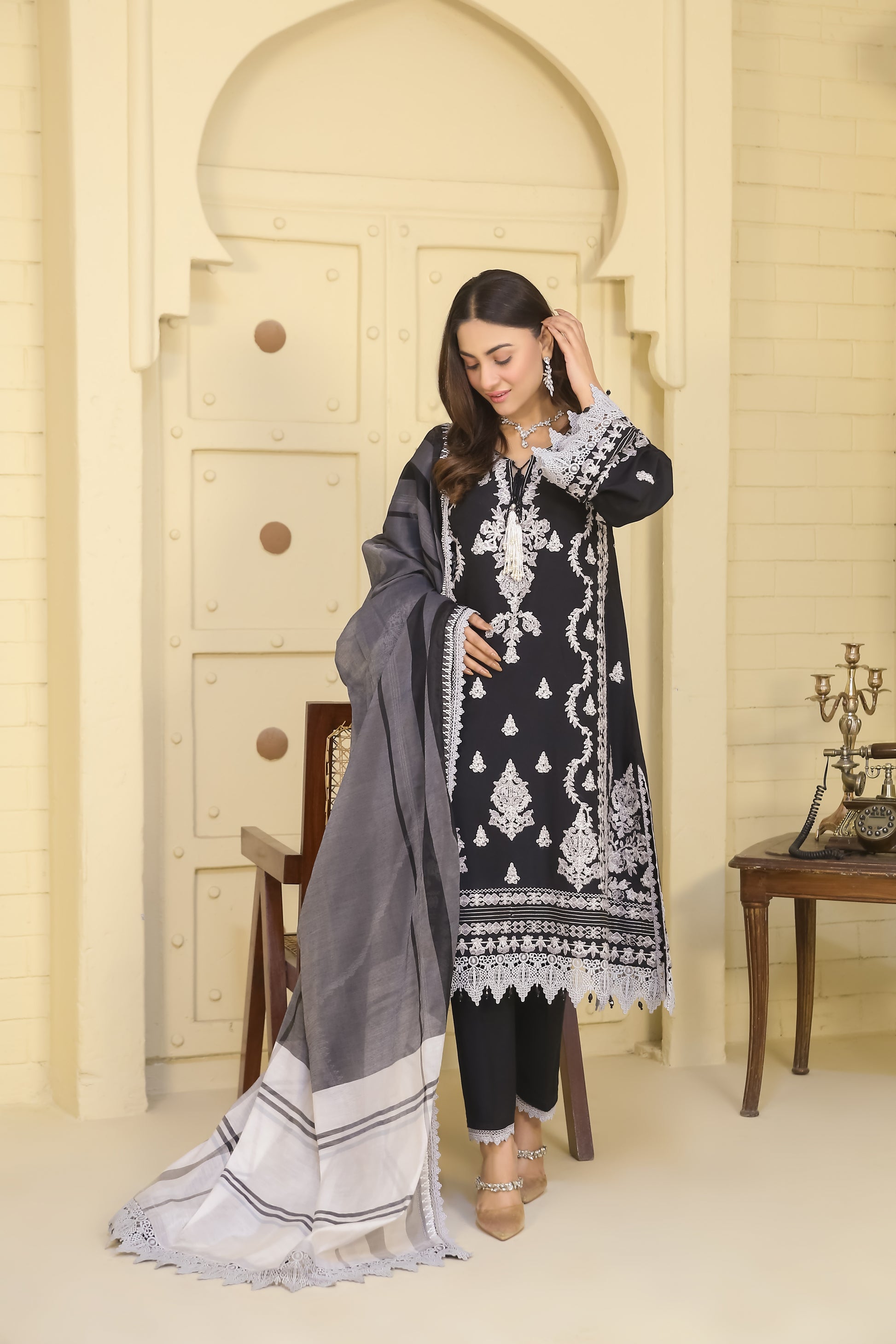 Saadia Ahmed LWSU-25FE303 Embroidered Cotton Silk Festive Outfit with Elegant Black Design