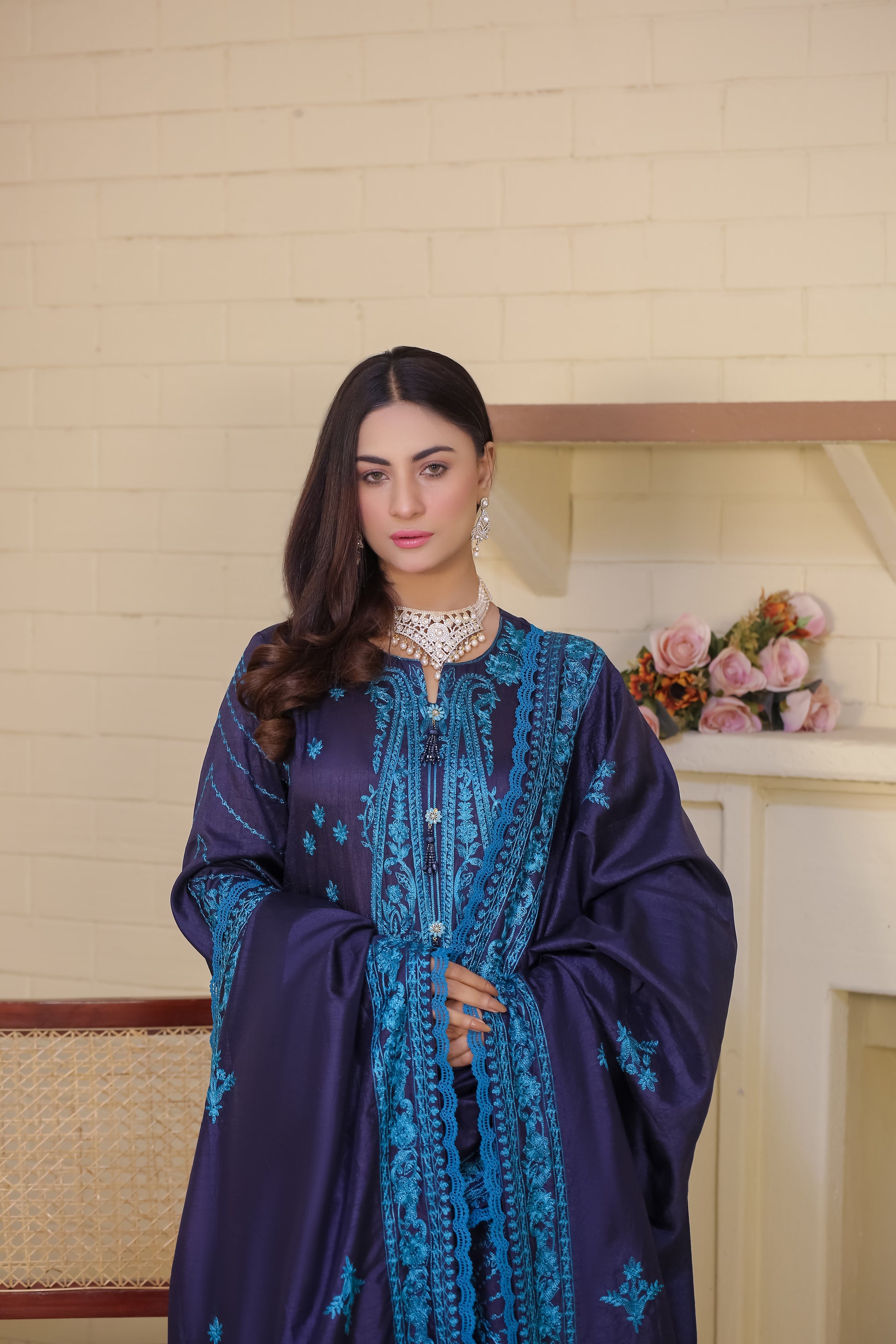 Saadia Ahmed LWSU-25FE305 Embroidered Raw Silk Festive Outfit in Vibrant Blue with Elegant Details