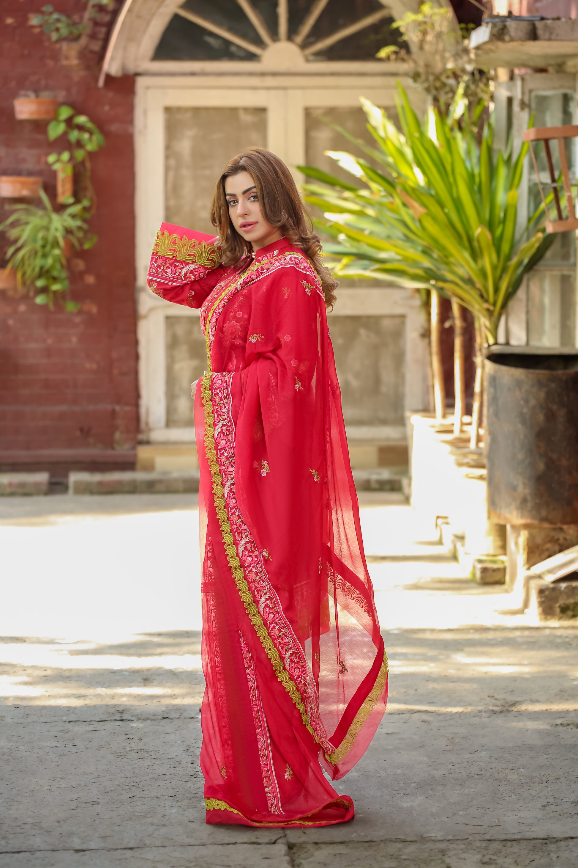 Saadia Ahmed LWSU-25FE306 Embroidered Lawn in vibrant red with intricate floral embroidery