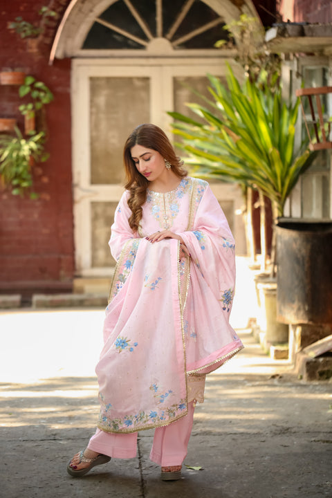 Saadia Ahmed LWSU-25FE308 Embroidered Swiss Cotton Pink Outfit with Floral Design for Festive Events