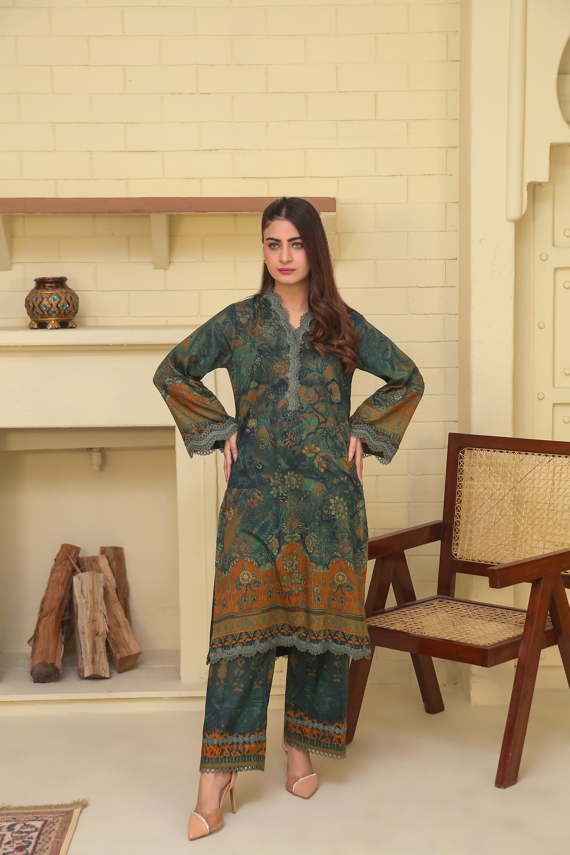 Saadia Ahmed LWSU-25P203 2-Pcs Printed Lawn Outfit in Green with Intricate Floral Design