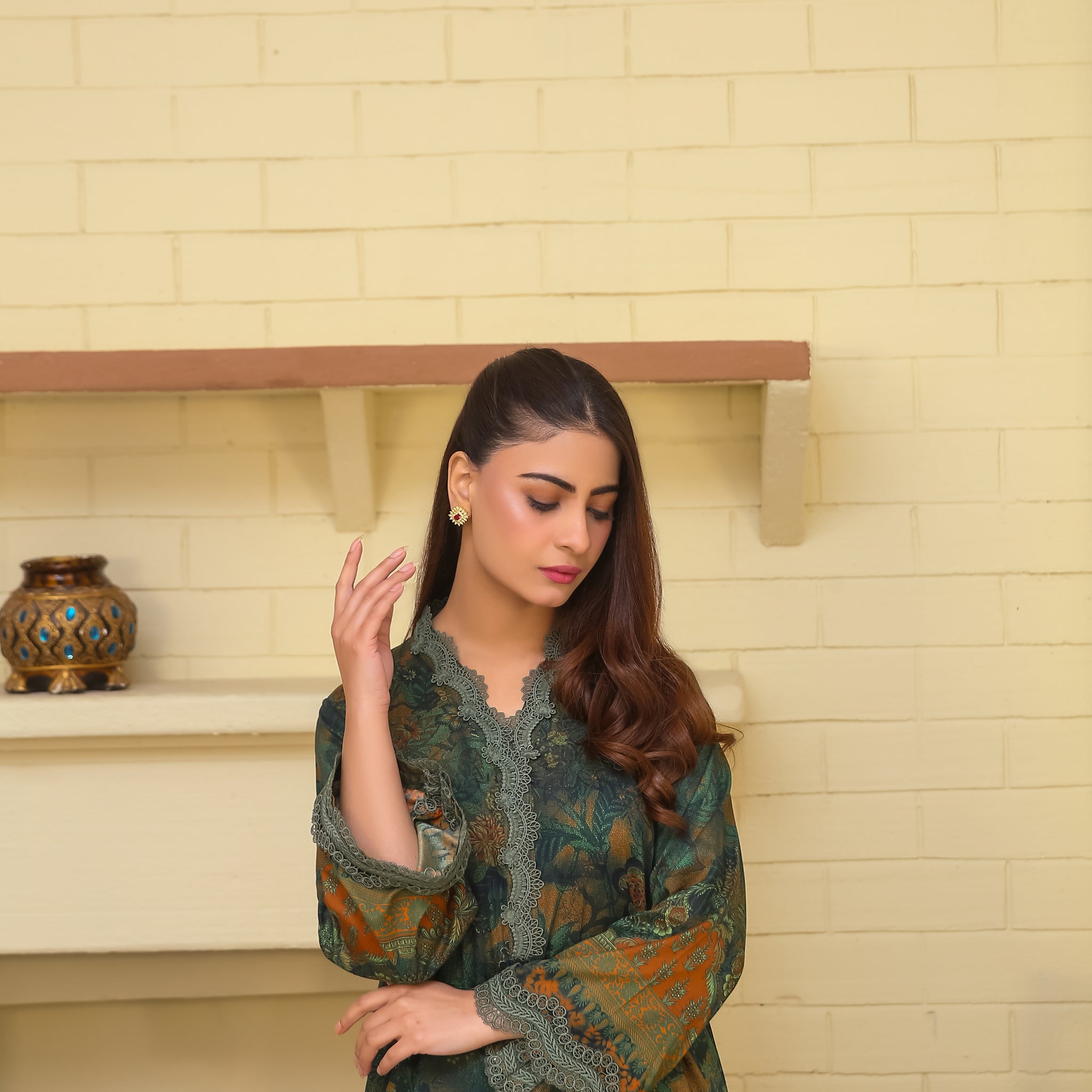 Saadia Ahmed LWSU-25P203 2-Pcs Printed Lawn Dress in Green with Elegant Bell Sleeves