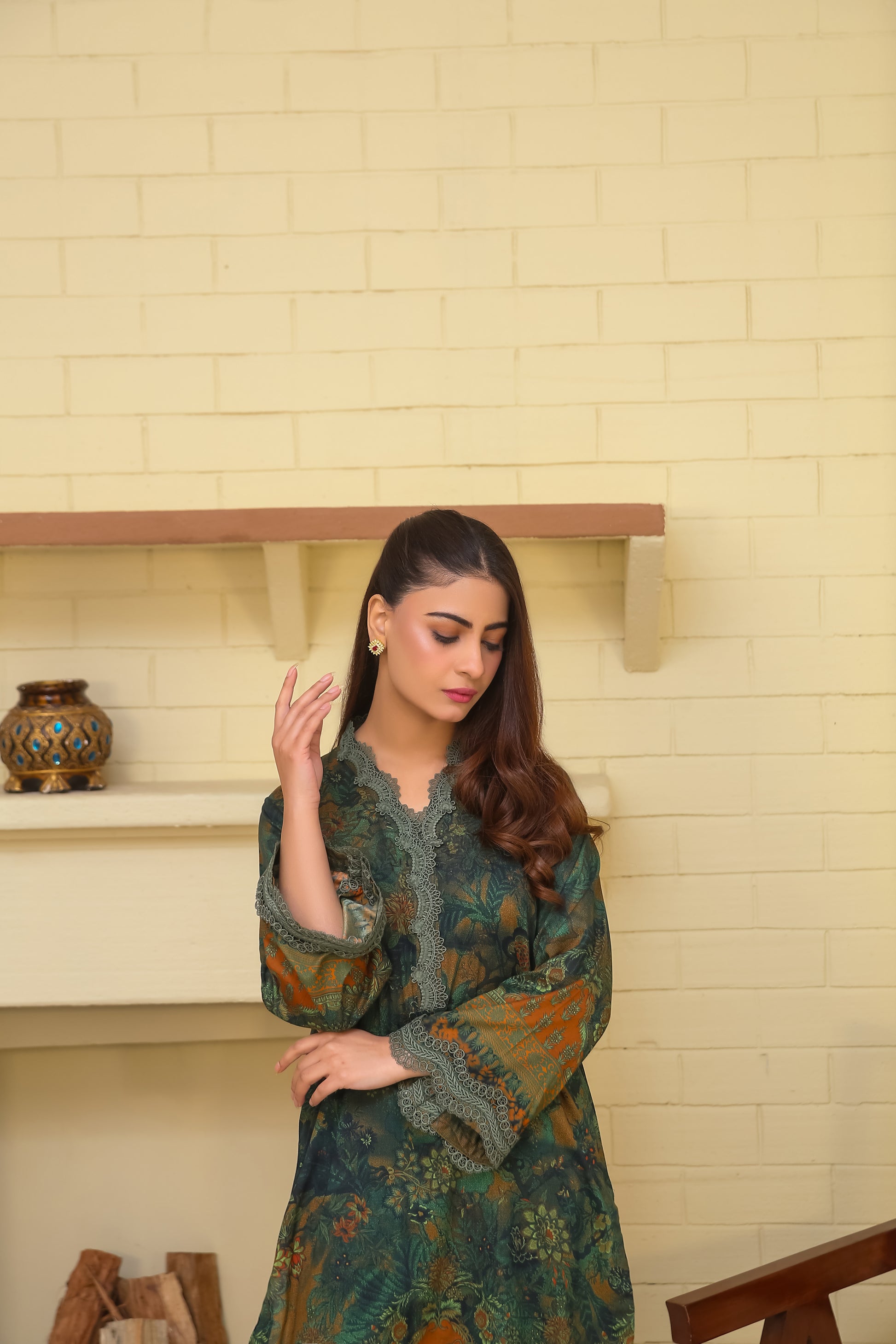 Saadia Ahmed LWSU-25P203 2-Pcs Printed Lawn Dress in Green with Elegant Bell Sleeves