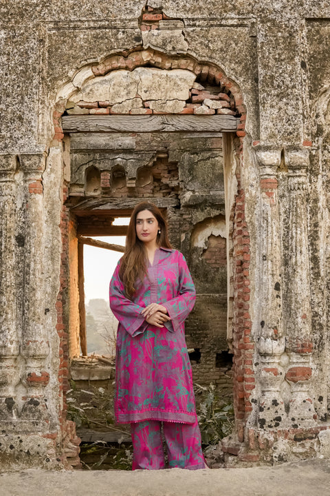 Saadia Ahmed LWSU-25P205 2-Pcs Printed Lawn in Pink with Elegant Floral Design, Perfect for Summer Wear