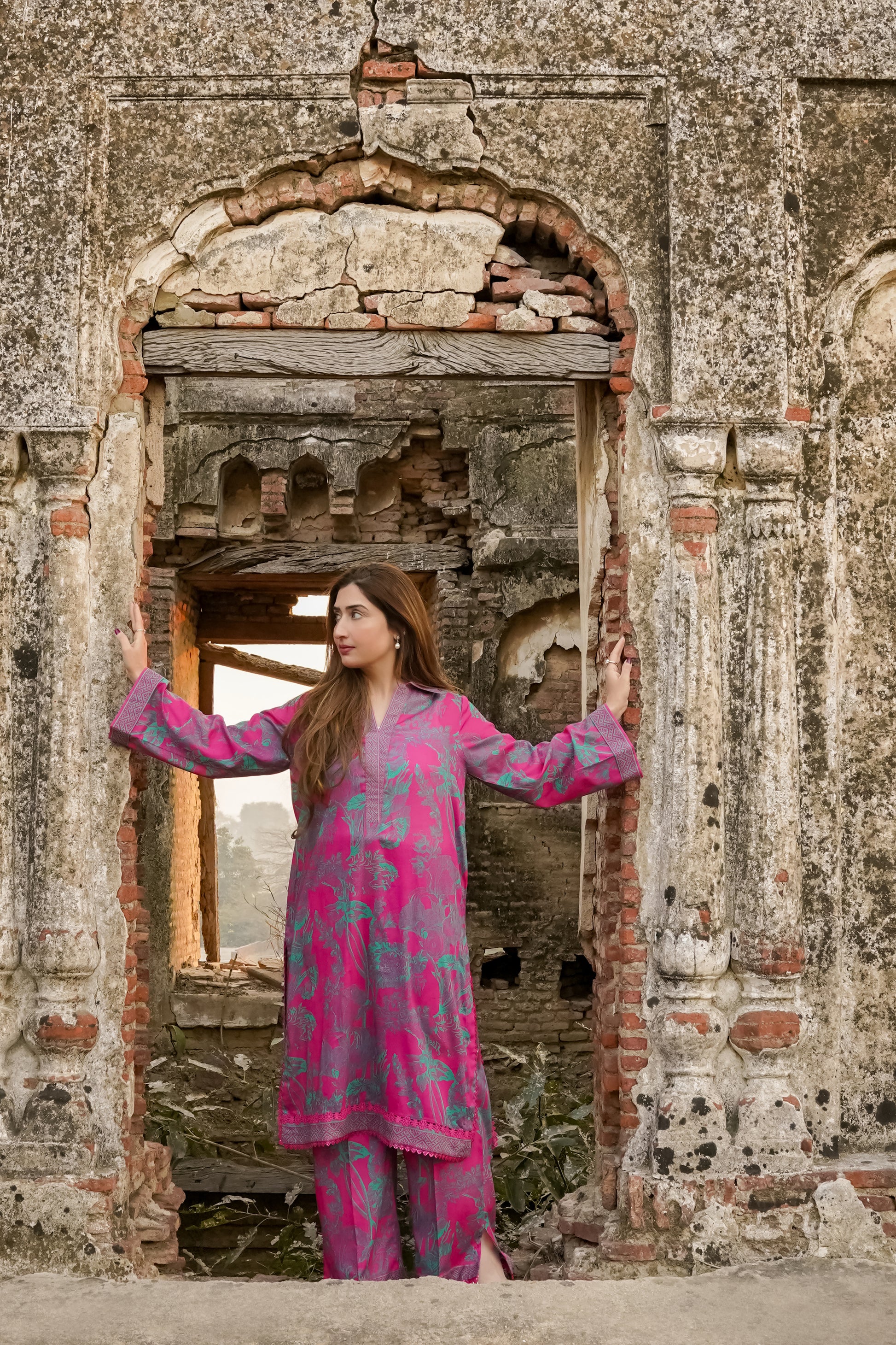 Saadia Ahmed LWSU-25P205 2-Pcs Printed Lawn Outfit in Vibrant Pink with Floral Design