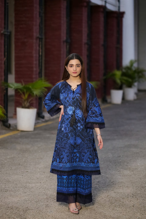 Saadia Ahmed LWSU-25P206 2-Pcs Printed Lawn Dress in Blue with Elegant Floral Design and Comfortable Fit