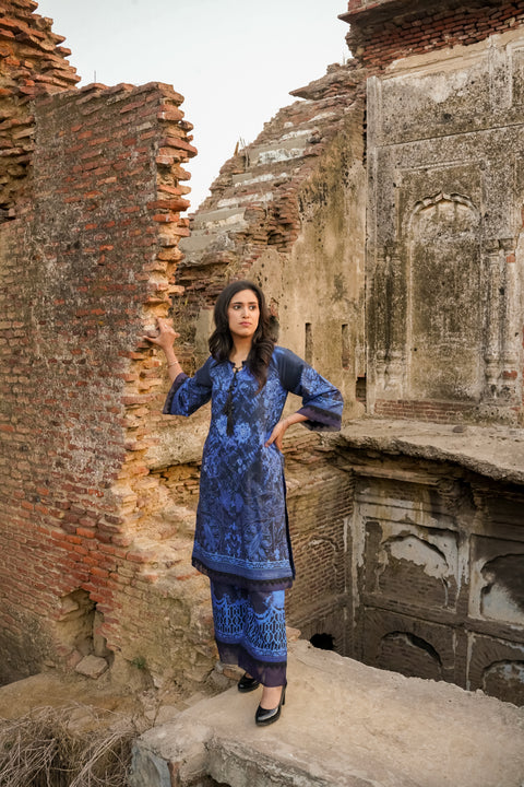 Saadia Ahmed LWSU-25P206 2-Pcs Printed Lawn Outfit in Blue with Elegant Design and Stylish Fit