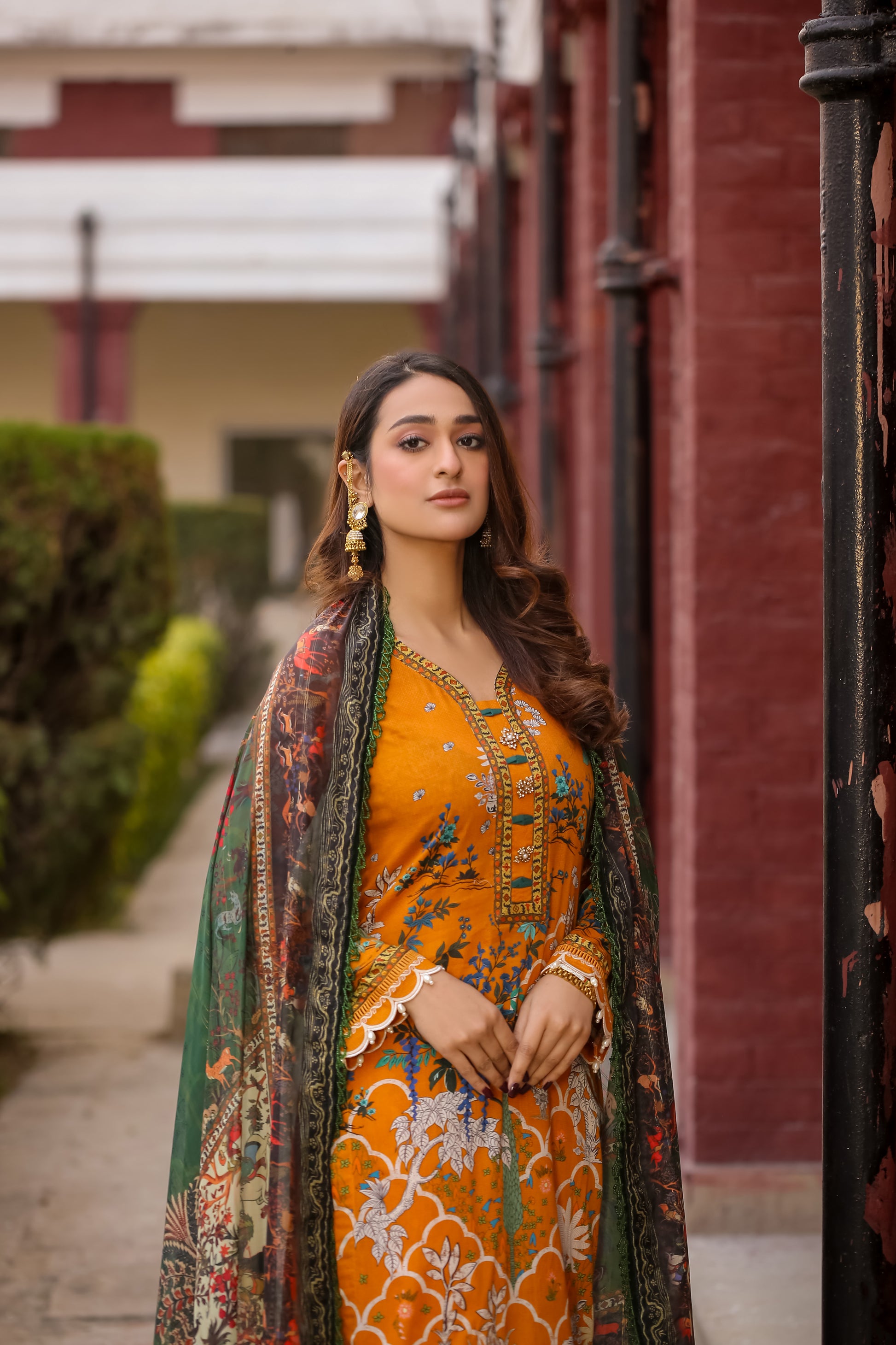 Saadia Ahmed LWSU-25P301 3-Pcs Printed Lawn Dress in Vibrant Orange with Floral Embroidery 