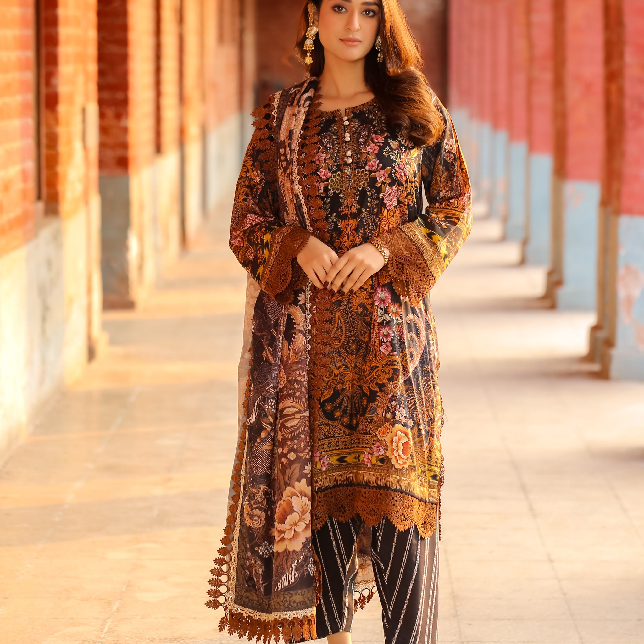 Saadia Ahmed LWSU-25P310 3-Pcs Printed Lawn Suit featuring intricate floral designs and elegant cut