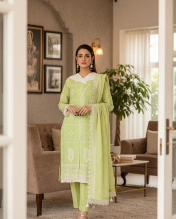 Saadia Ahmed LWSU-25CK301 ChikanKari Lime Green
