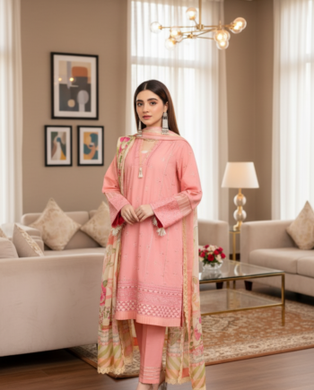 Saadia Ahmed LWSU-25CK303 ChikanKari Peach