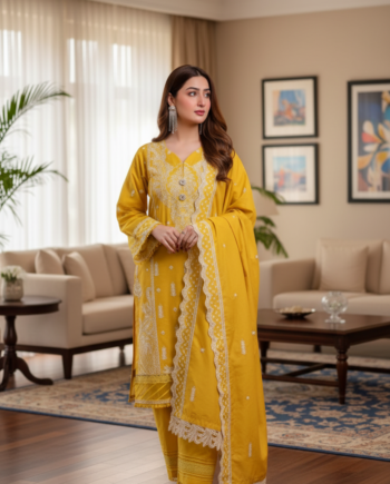 Saadia Ahmed LWSU-25CK306 ChikanKari Mustard