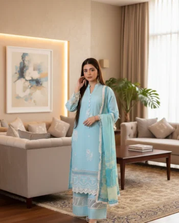 Saadia Ahmed LWSU-25CK305 ChikanKari Blue